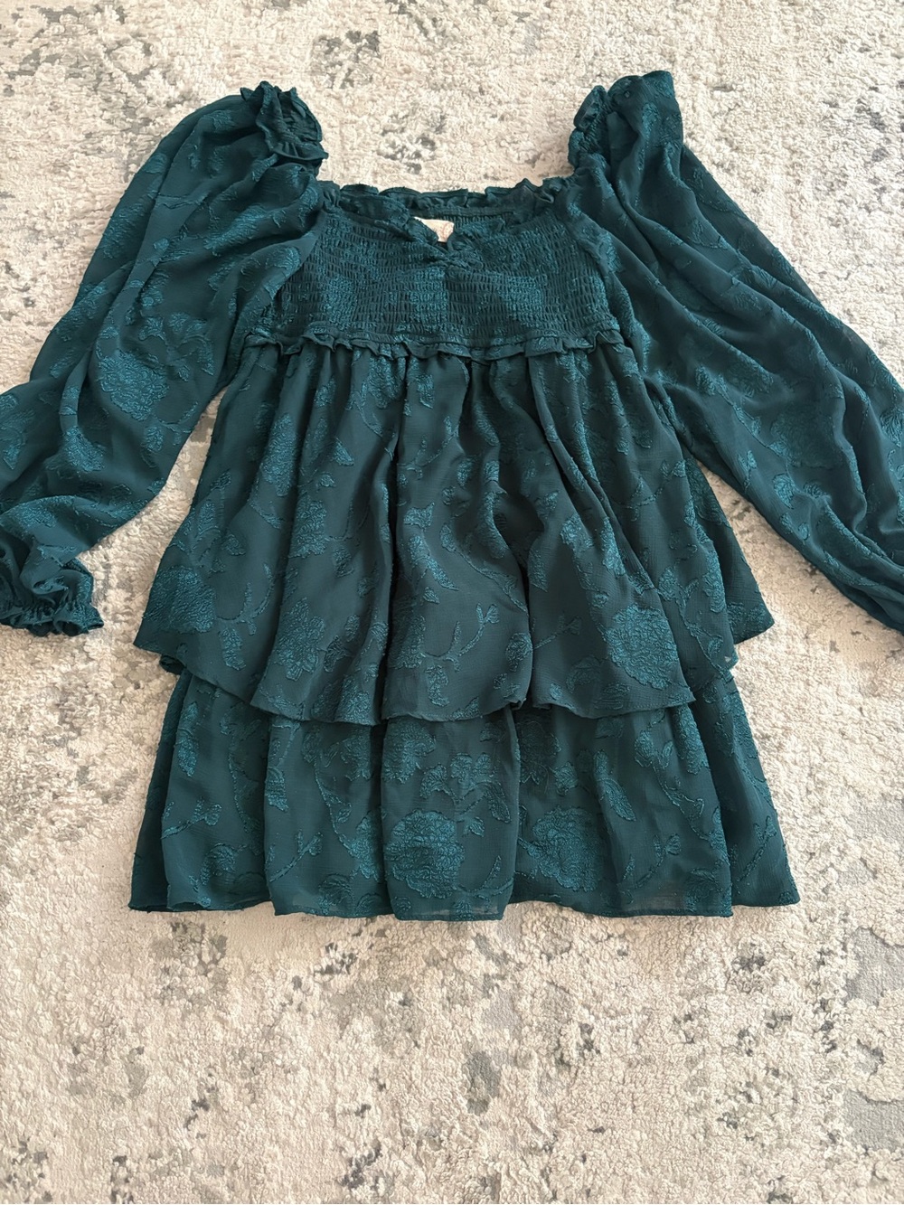 Altar'd State Teal Green Tiered Smocked Babydoll Dress